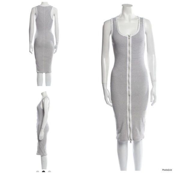 All Saints Dresses & Skirts - ALL SAINTS white and black striped Print Midi Length Dress Size 10